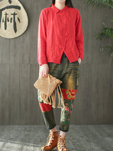 Casual Slant-Front Retro Art Shirt